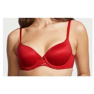 Victoria’s Secret Bra 38D Body by Victoria Lined Demi Red Push Up Lace Underwire